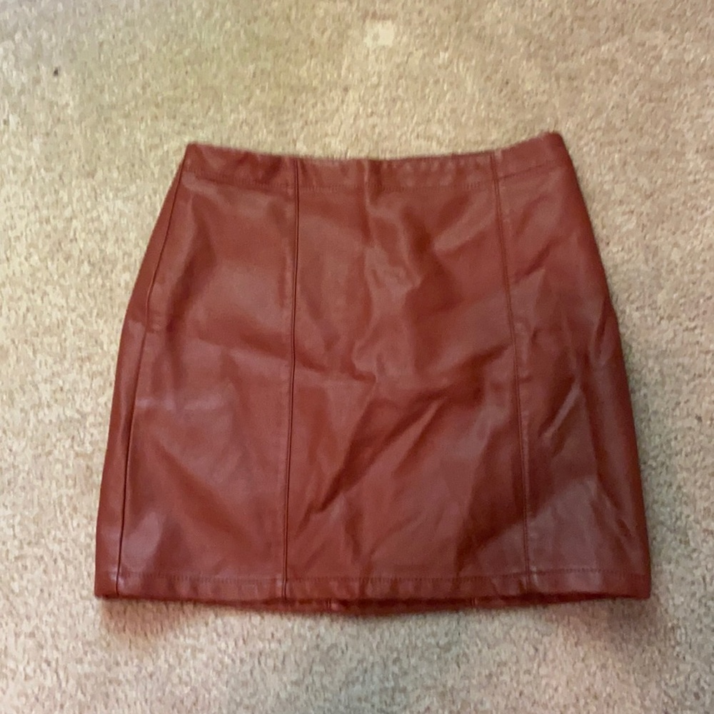 Burnt orange faux leather skirt